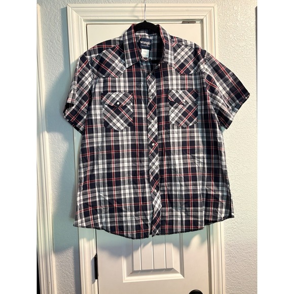Wrangler Other - Wrangler Western Pearl Snap Shirt Mens XL Plaid Cowboy Rodeo Short Sleeve